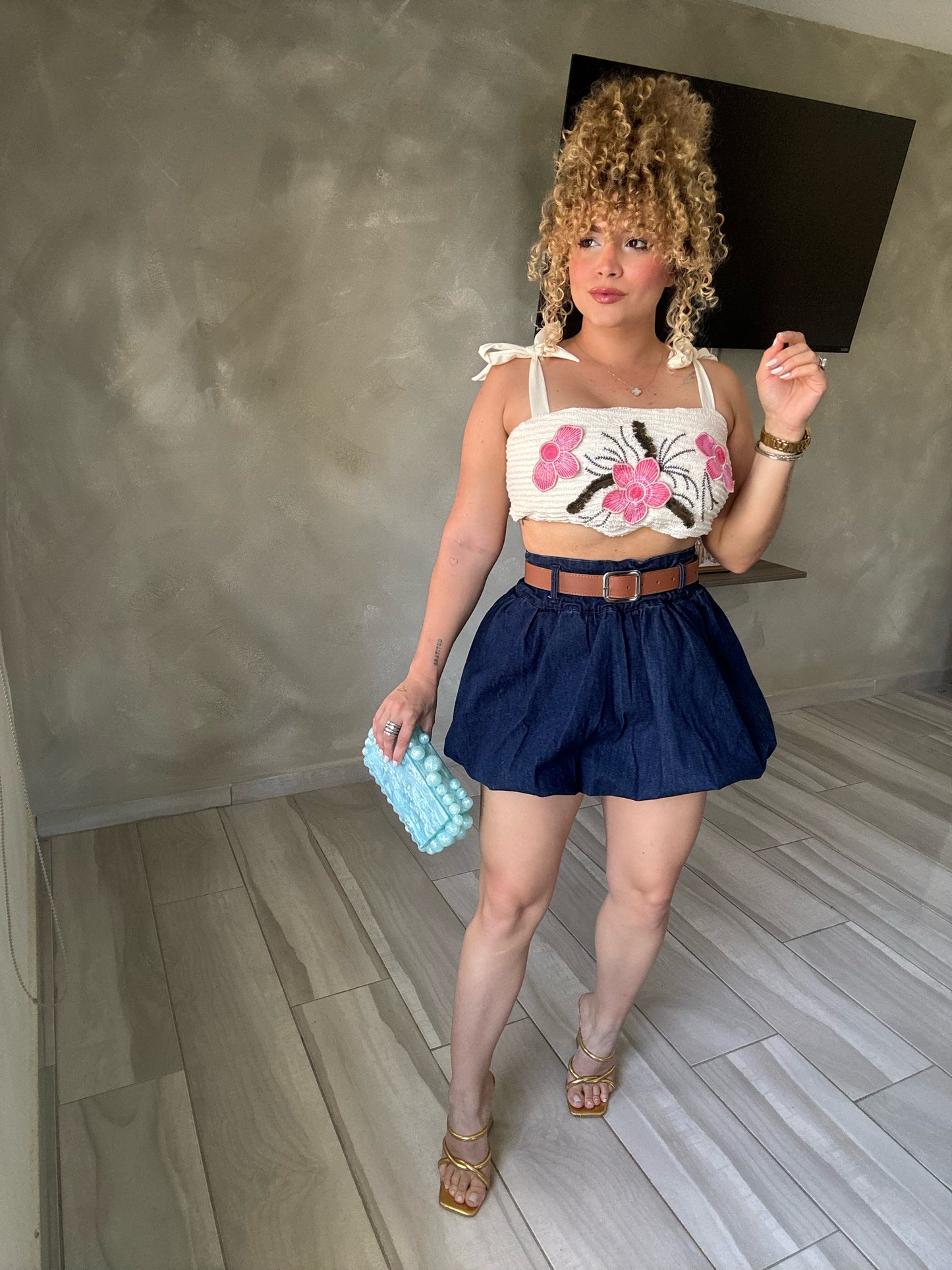 Denim bubble skirt
