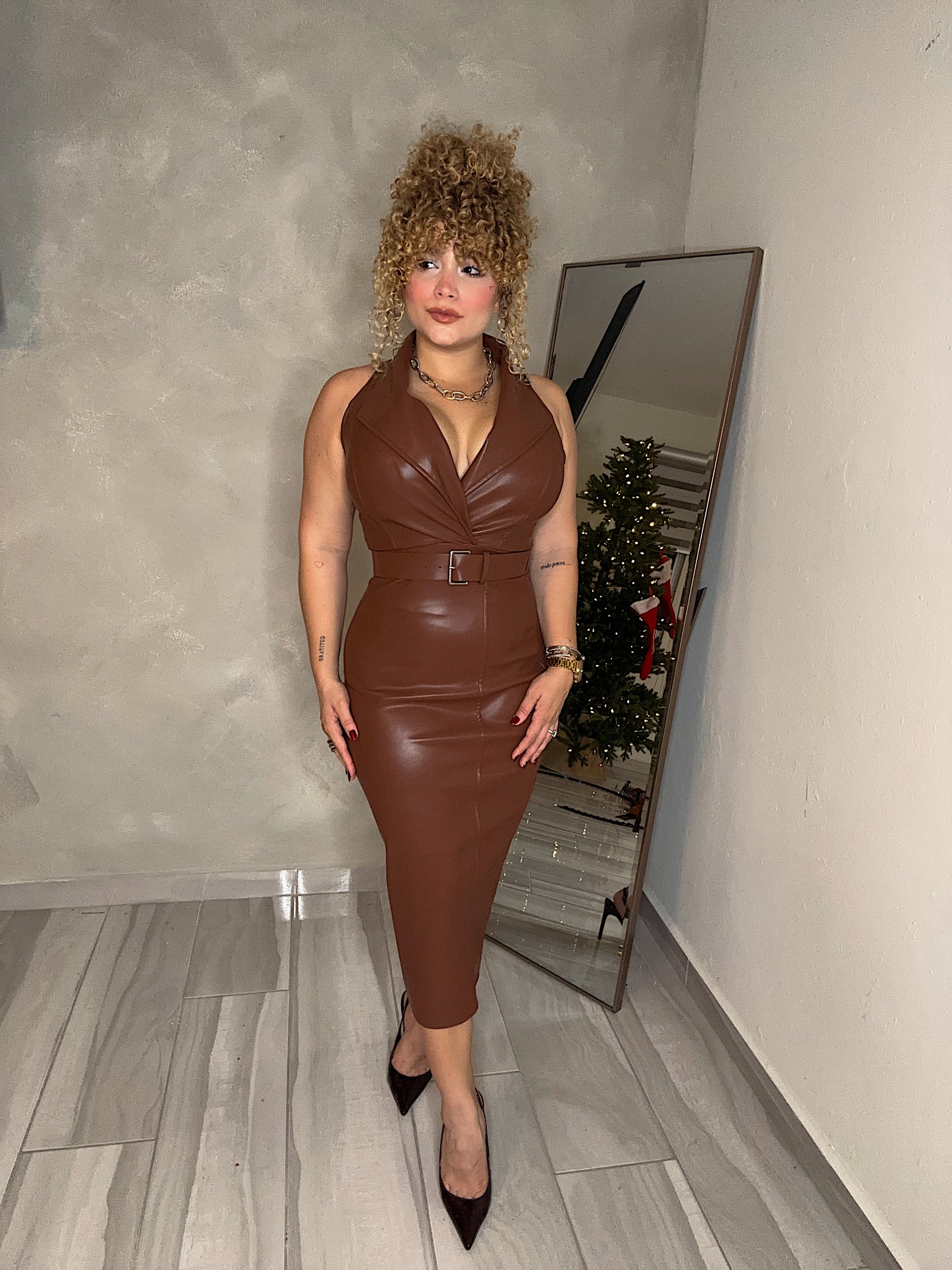 Brown leather dress