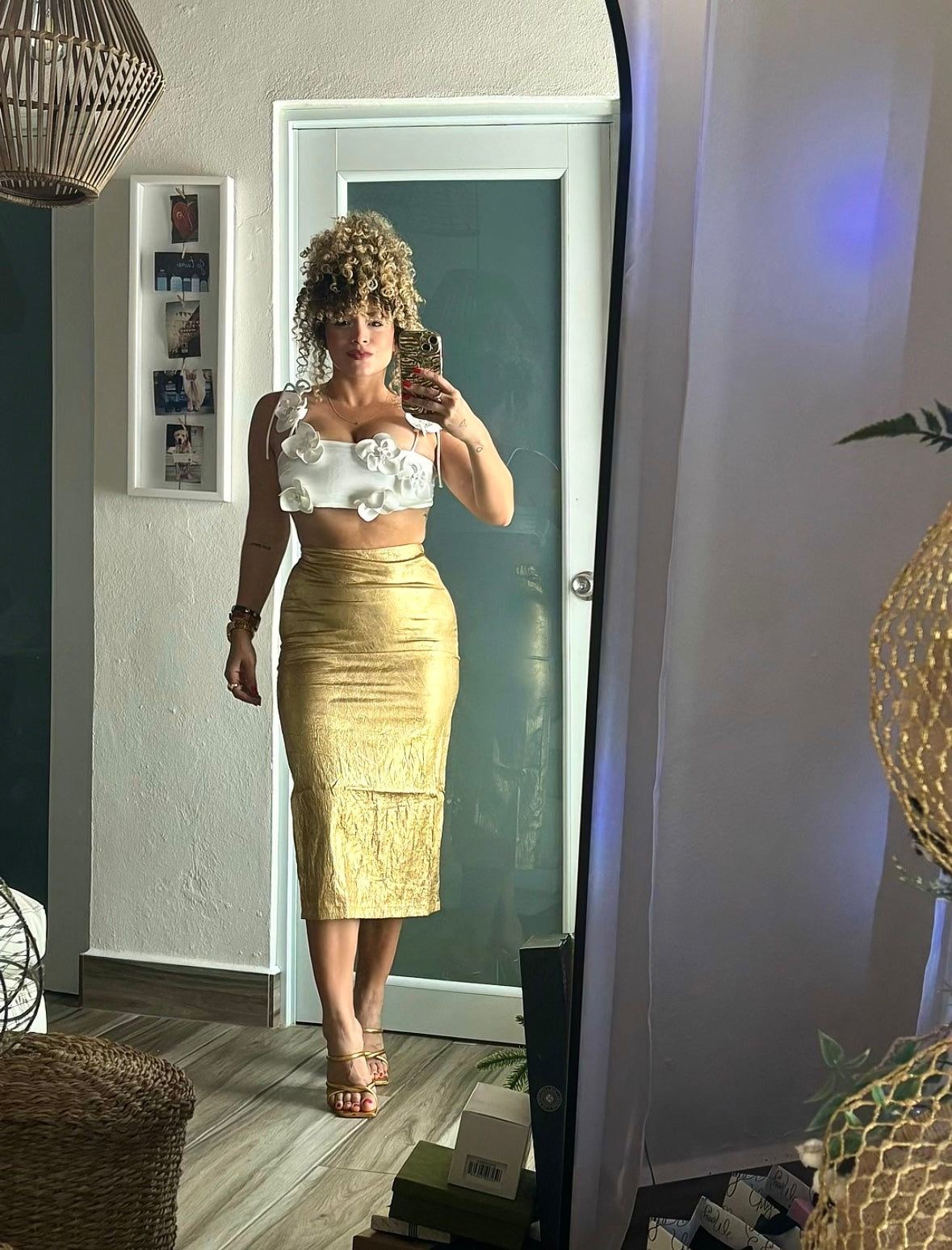 Gold midi skirt