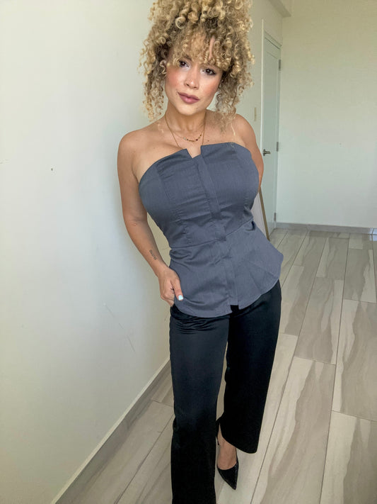 Gray classic strapless top