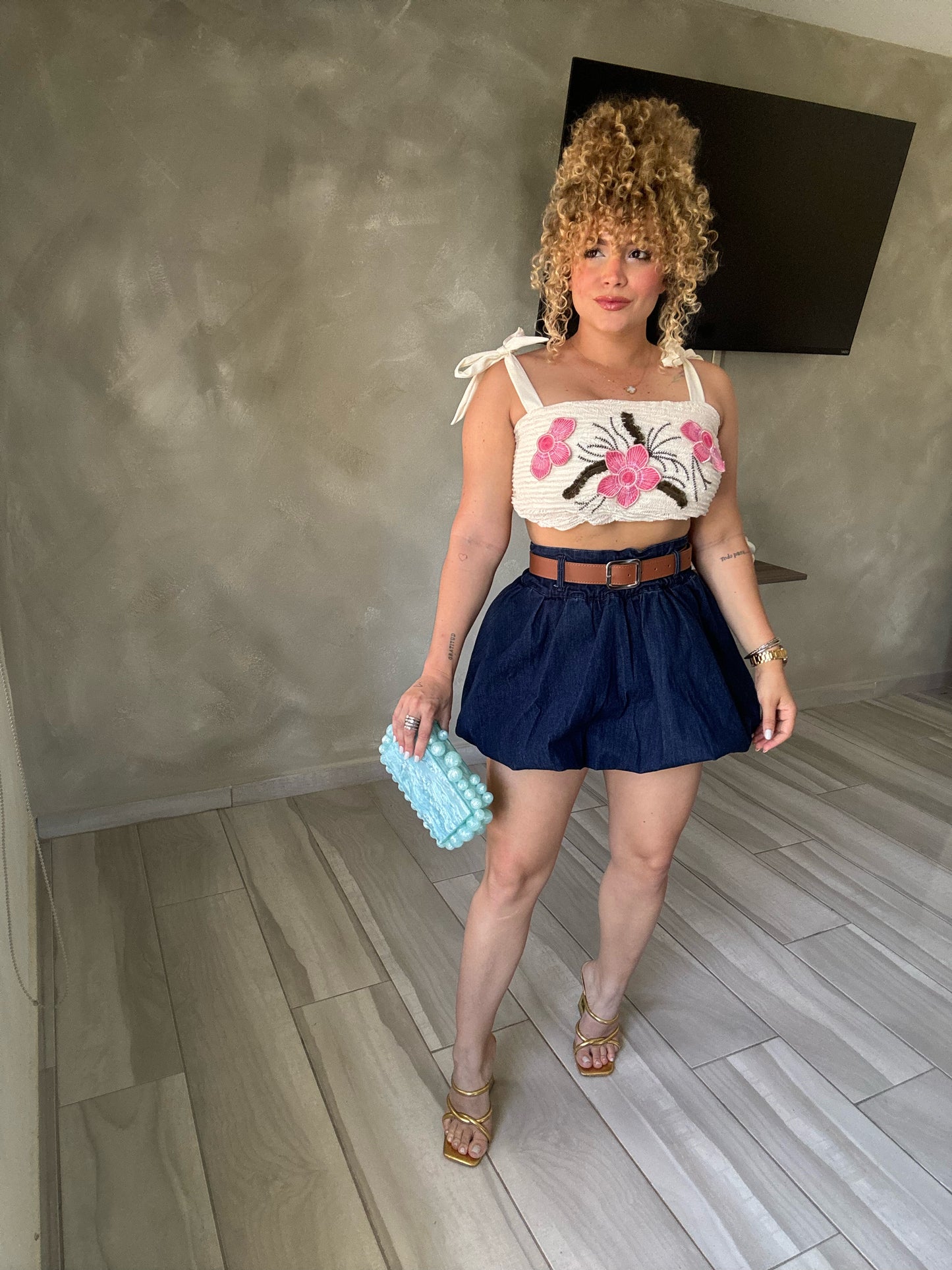 Denim bubble skirt