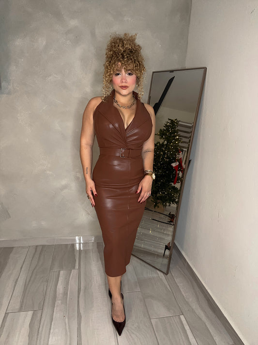 Brown leather dress